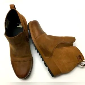 Sorel Evie Chelsea Leather Boots 10 Brown Slip On Fall Winter Flat Boots