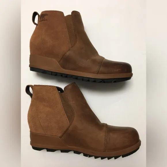Sorel Evie Chelsea Leather Boots 10 Brown Slip On Fall Winter Flat Boots