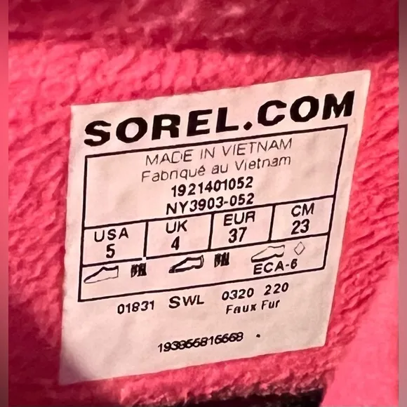 Sorel Girls &quot;Whitney II&quot; Hiker Boots In Waterproof Nylon - Grey/Pink - Sz 5