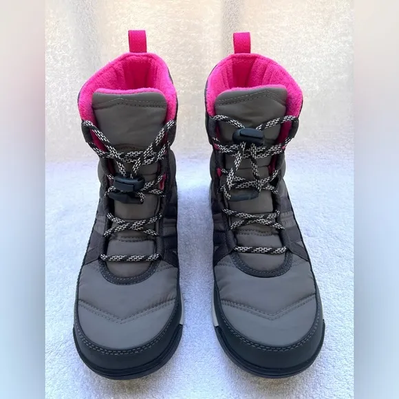 Sorel Girls &quot;Whitney II&quot; Hiker Boots In Waterproof Nylon - Grey/Pink - Sz 5
