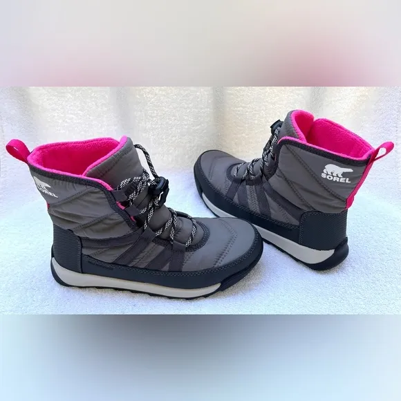 Sorel Girls &quot;Whitney II&quot; Hiker Boots In Waterproof Nylon - Grey/Pink - Sz 5