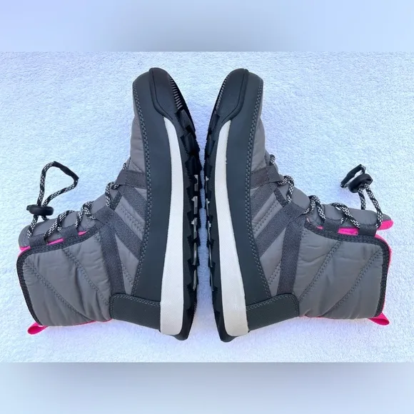 Sorel Girls &quot;Whitney II&quot; Hiker Boots In Waterproof Nylon - Grey/Pink - Sz 5