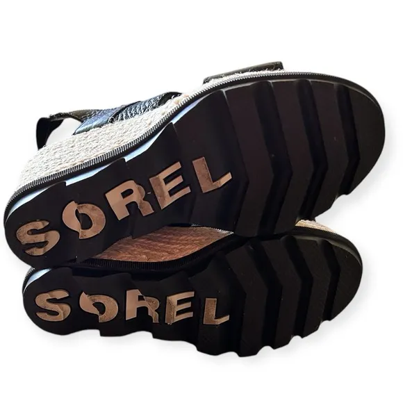 Sorel Joanie Espadrille wedge sandals black slingback women’s size 6