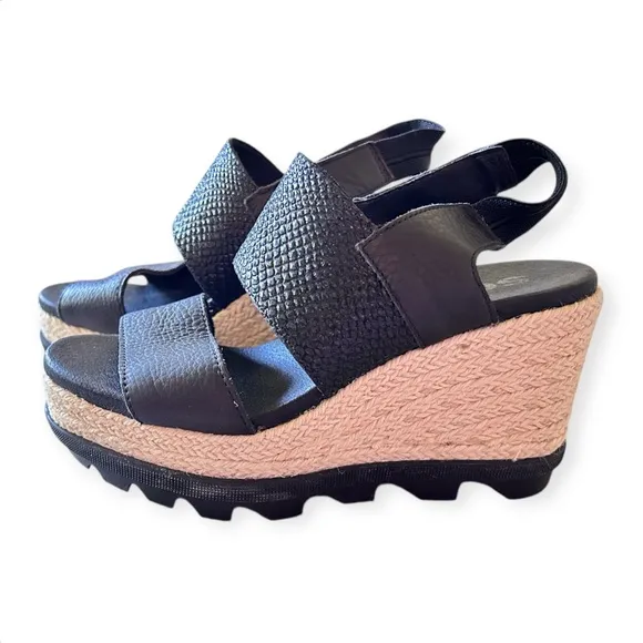 Sorel Joanie Espadrille wedge sandals black slingback women’s size 6