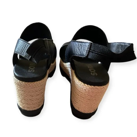 Sorel Joanie Espadrille wedge sandals black slingback women’s size 6