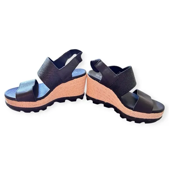 Sorel Joanie Espadrille wedge sandals black slingback women’s size 6