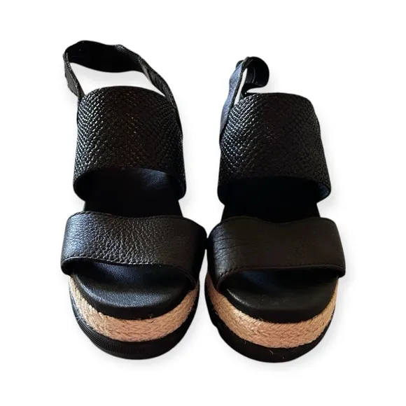 Sorel Joanie Espadrille wedge sandals black slingback women’s size 6
