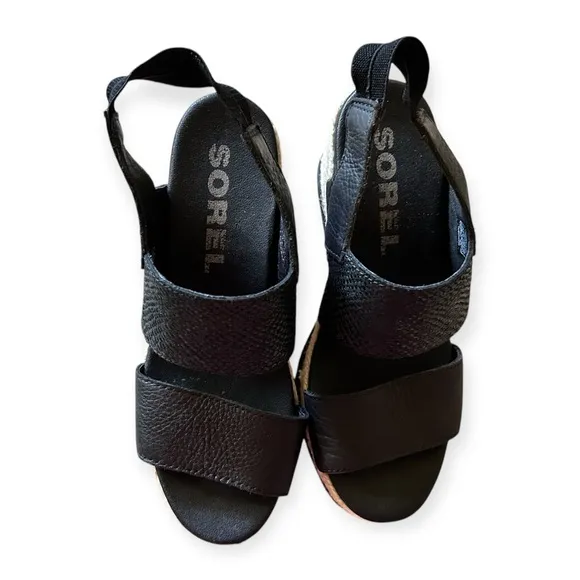 Sorel Joanie Espadrille wedge sandals black slingback women’s size 6