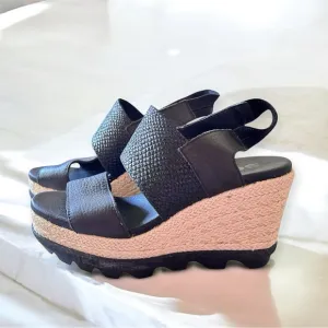 Sorel Joanie Espadrille wedge sandals black slingback women’s size 6