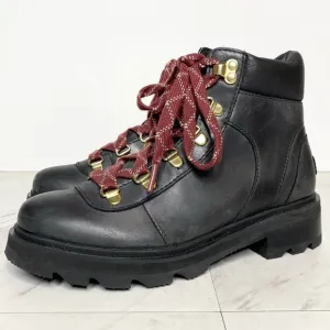 Sorel Lennox Black Leather Lace Up Hiker Boot 6 1/2