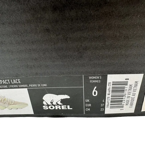 Sorel NIB Women's Kinetic Impact Lace Shoe darkstone/moonstone grey/yellow sz 6
