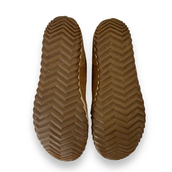 Sorel Out N About Tan Suede Leather Grey Felt Slip-On Moccasin Bootie Shoe 9.5