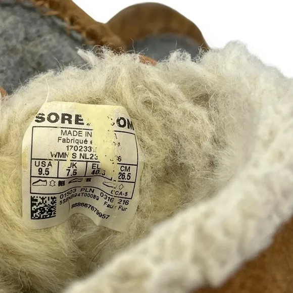 Sorel Out N About Tan Suede Leather Grey Felt Slip-On Moccasin Bootie Shoe 9.5