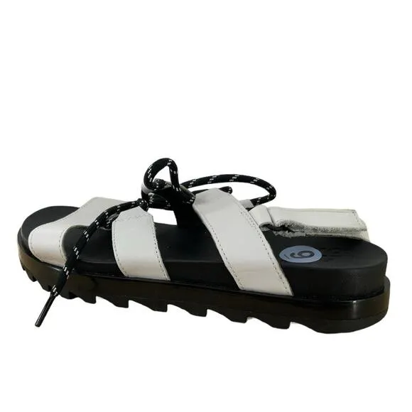 Sorel Roaming Lace Up Black White Leather Sandals Flats Size 9 NEW