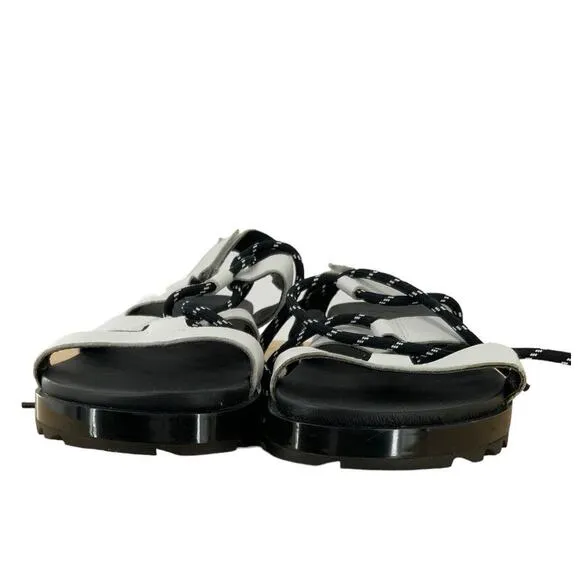 Sorel Roaming Lace Up Black White Leather Sandals Flats Size 9 NEW