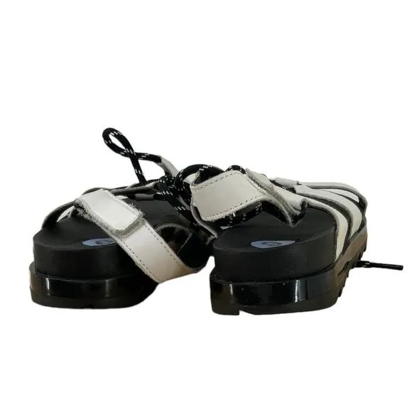 Sorel Roaming Lace Up Black White Leather Sandals Flats Size 9 NEW