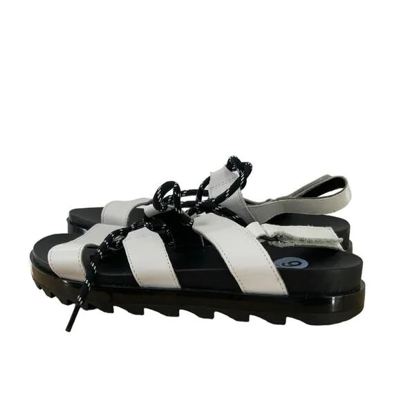 Sorel Roaming Lace Up Black White Leather Sandals Flats Size 9 NEW