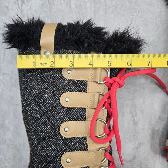 Sorel Waterproof Winter Boots Black Tan Fur Lined Outdoor Midcalf Snow Booties