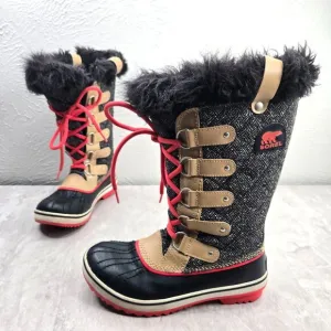 Sorel Waterproof Winter Boots Black Tan Fur Lined Outdoor Midcalf Snow Booties