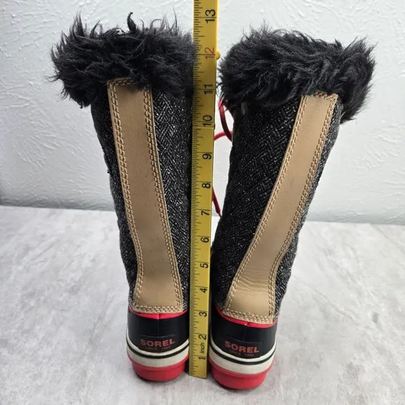 Sorel Waterproof Winter Boots Black Tan Fur Lined Outdoor Midcalf Snow Booties