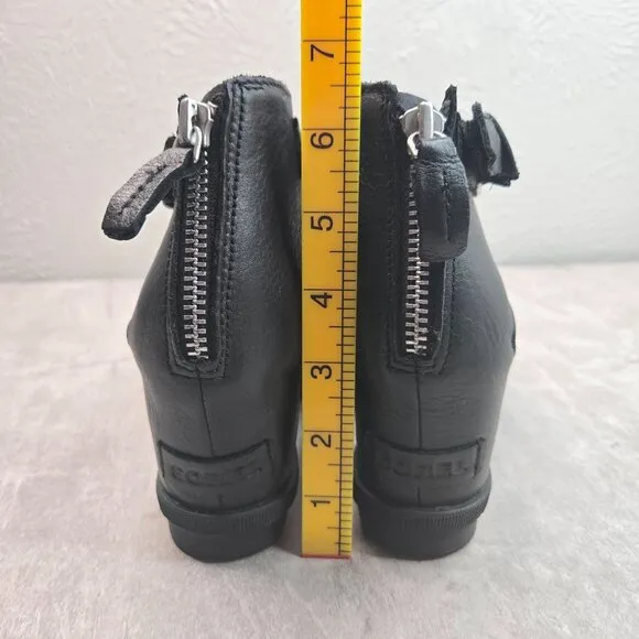 Sorel Wedge Sandals 10 Black Leather Chunky Ankle Strap Open Toe Platform Wedges
