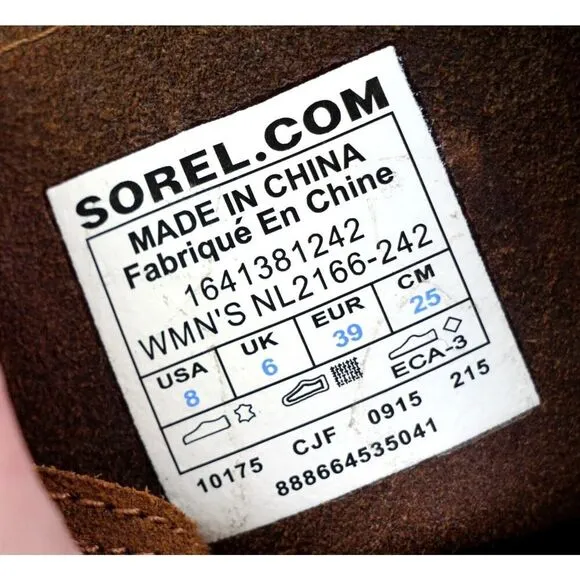 Sorel BROWN GENUINE LEATHER LOW HEEL ROUND TOE FLAT BUCKLE BELTED BOOTS Sz 8
