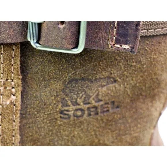 Sorel BROWN GENUINE LEATHER LOW HEEL ROUND TOE FLAT BUCKLE BELTED BOOTS Sz 8