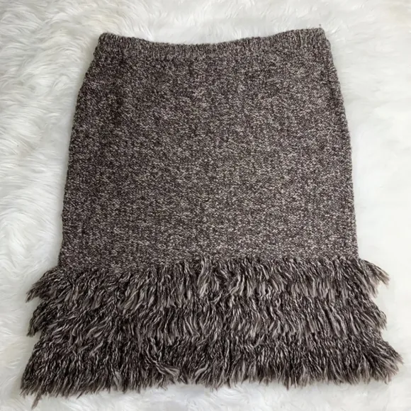 Sparrow Brown Alpaca Wool Fringe Pencil Skirt