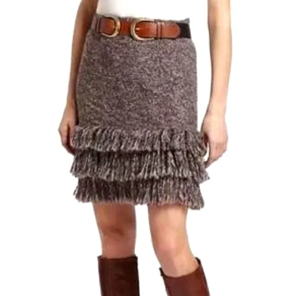 Sparrow Brown Alpaca Wool Fringe Pencil Skirt