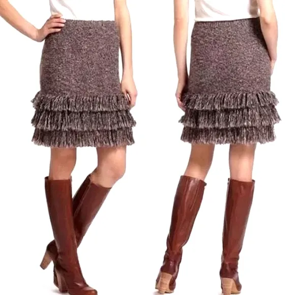 Sparrow Brown Alpaca Wool Fringe Pencil Skirt
