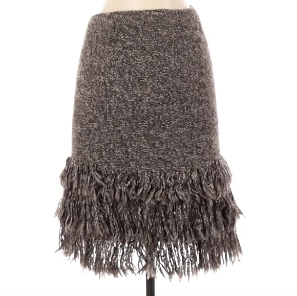 Sparrow Brown Alpaca Wool Fringe Pencil Skirt