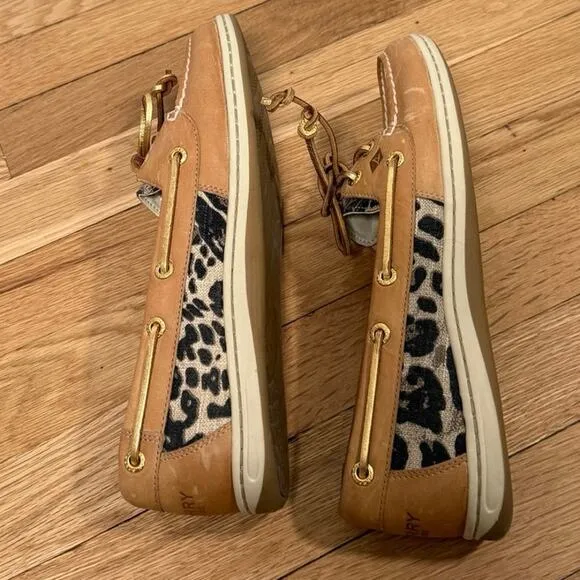 Sperry Angelfish Leather Boat Shoe 9.5 Leopard Tan