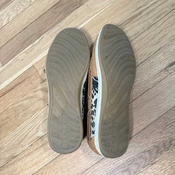 Sperry Angelfish Leather Boat Shoe 9.5 Leopard Tan