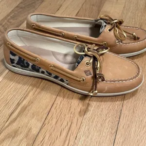 Sperry Angelfish Leather Boat Shoe 9.5 Leopard Tan