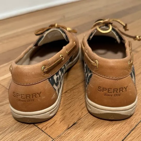 Sperry Angelfish Leather Boat Shoe 9.5 Leopard Tan