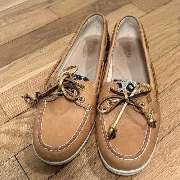 Sperry Angelfish Leather Boat Shoe 9.5 Leopard Tan