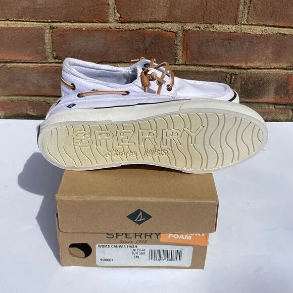 Sperry Bahama II Oxford SHIRT White Canvas Boat Shoe Size 5 NEW