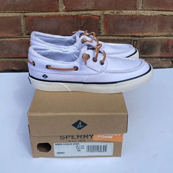 Sperry Bahama II Oxford SHIRT White Canvas Boat Shoe Size 5 NEW
