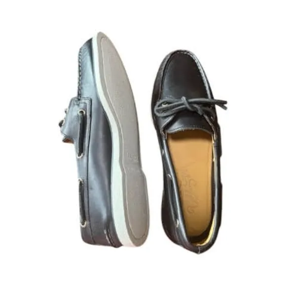 Sperry Black Leather Boat Shoes with Moccasin Stitching Size 10