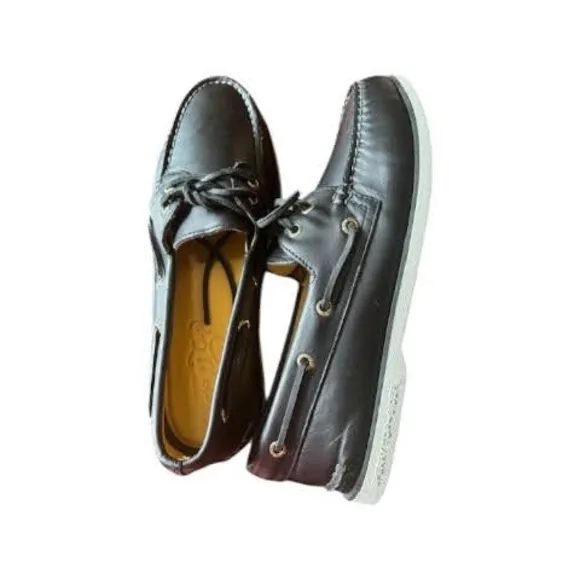 Sperry Black Leather Boat Shoes with Moccasin Stitching Size 10