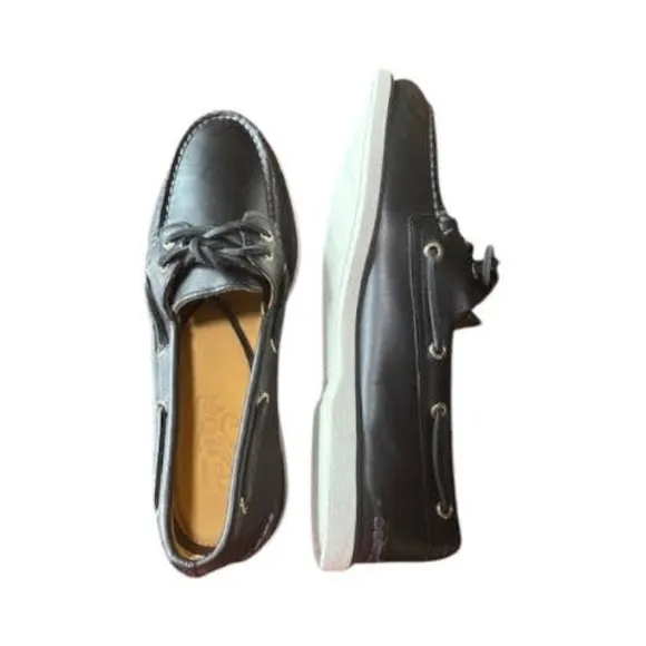 Sperry Black Leather Boat Shoes with Moccasin Stitching Size 10