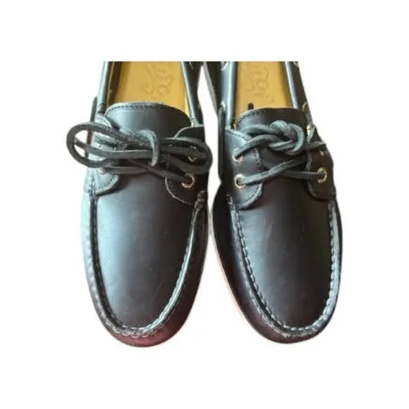 Sperry Black Leather Boat Shoes with Moccasin Stitching Size 10