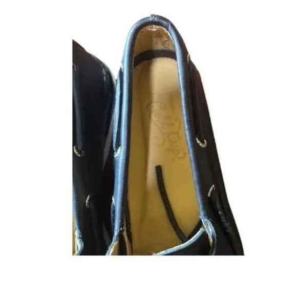 Sperry Black Leather Boat Shoes with Moccasin Stitching Size 10