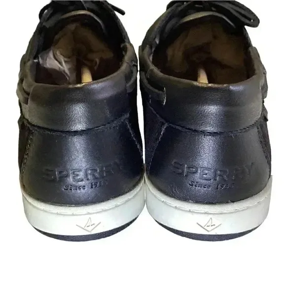 Sperry Coastfish 2Eye Leather Women 11M Lace Up Boat Shoes Black NEW