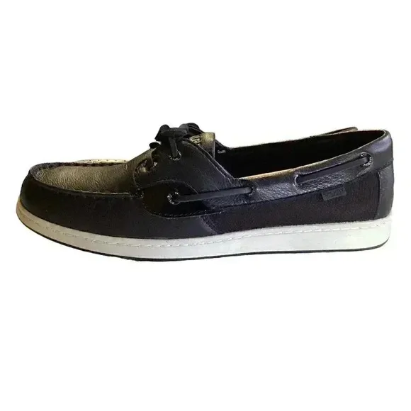 Sperry Coastfish 2Eye Leather Women 11M Lace Up Boat Shoes Black NEW