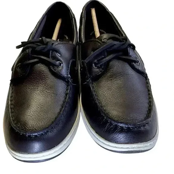 Sperry Coastfish 2Eye Leather Women 11M Lace Up Boat Shoes Black NEW