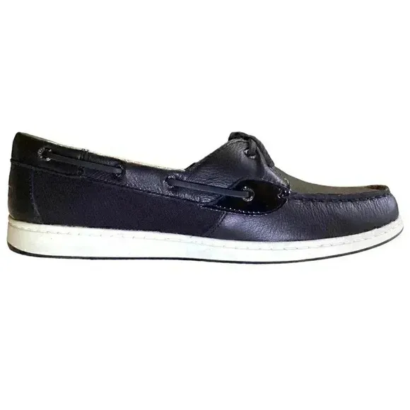 Sperry Coastfish 2Eye Leather Women 11M Lace Up Boat Shoes Black NEW