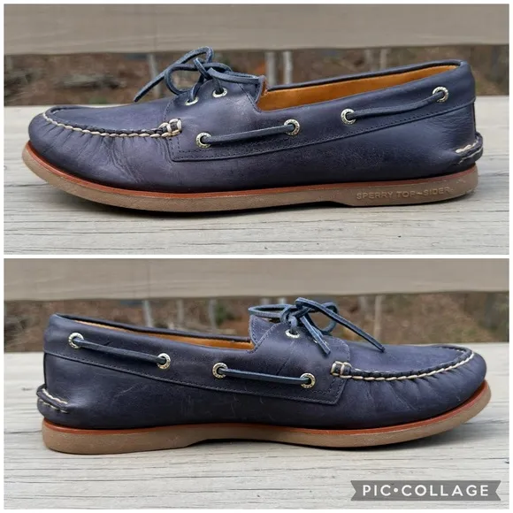 Sperry Gold Cup Original Authentic 2-Eye Boat Shoes in Navy Blue Leather 13 M