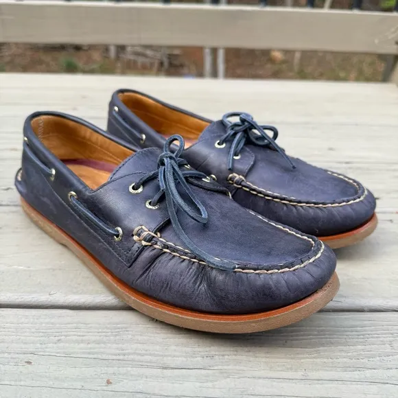 Sperry Gold Cup Original Authentic 2-Eye Boat Shoes in Navy Blue Leather 13 M