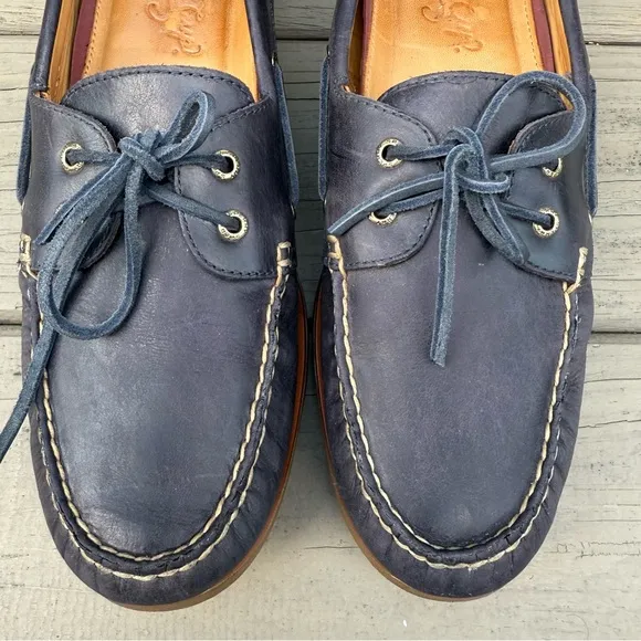 Sperry Gold Cup Original Authentic 2-Eye Boat Shoes in Navy Blue Leather 13 M